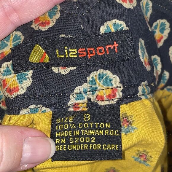 Vintage Liz Sport Yellow Peasant Floral Cotton Skirt Size 8 Button Front Boho - Picture 8 of 9